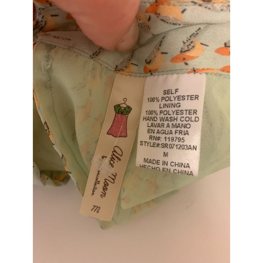Alice Moon Mini Dress Bird Print Sheer Open Back Romantic Boho Whimsical Size M - Picture 5 of 10